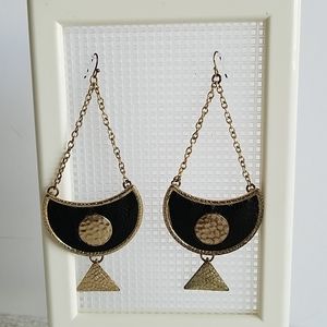 Crescent Black and Gold Statement Earrings